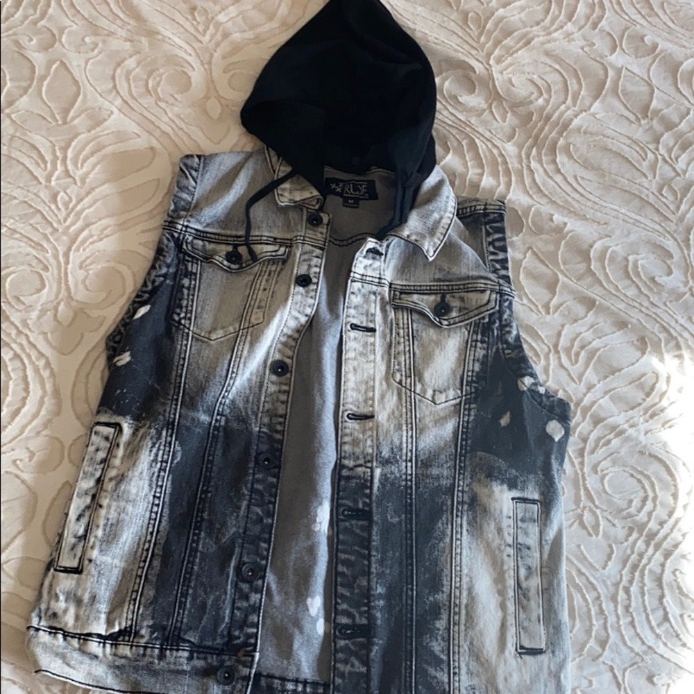 men’s black washed denim vest
